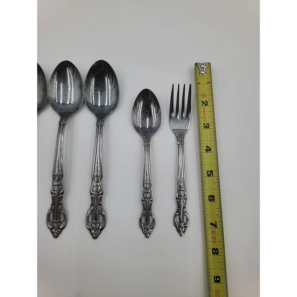 5pc MXF1 Maxam Silver Stainless Japan Silverware Flatware Black‎ Accent Floral